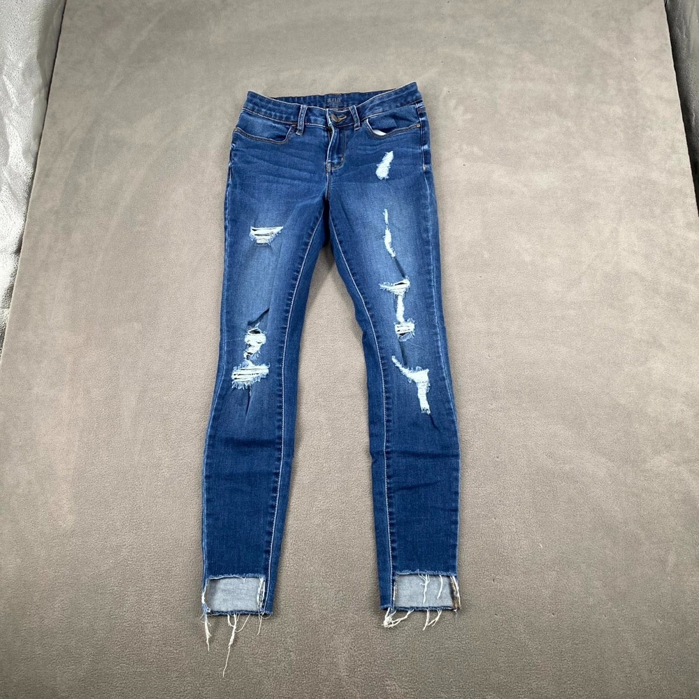 Ana A New Approach Jegging Jeans Womens 26/2 Blue Distressed Low Rise Raw Hem